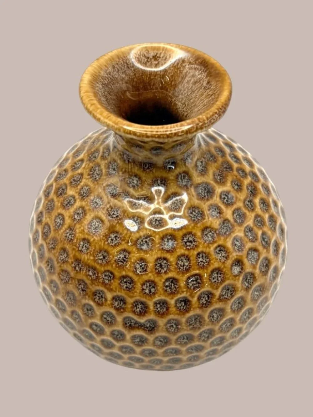 Vintage Mid Century Textured Ceramic Bud Vase Brown Speckled Glaze 4.5